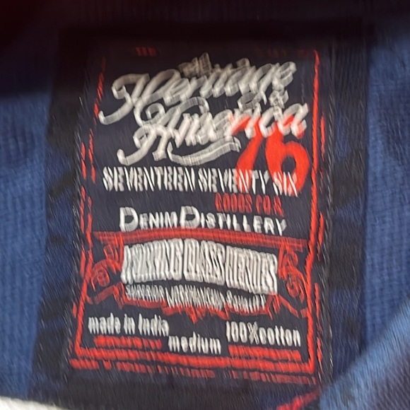 USA flag HOODIE new Denim Distillery American Short Sleeves Red White Blue MENS - Picture 11 of 15